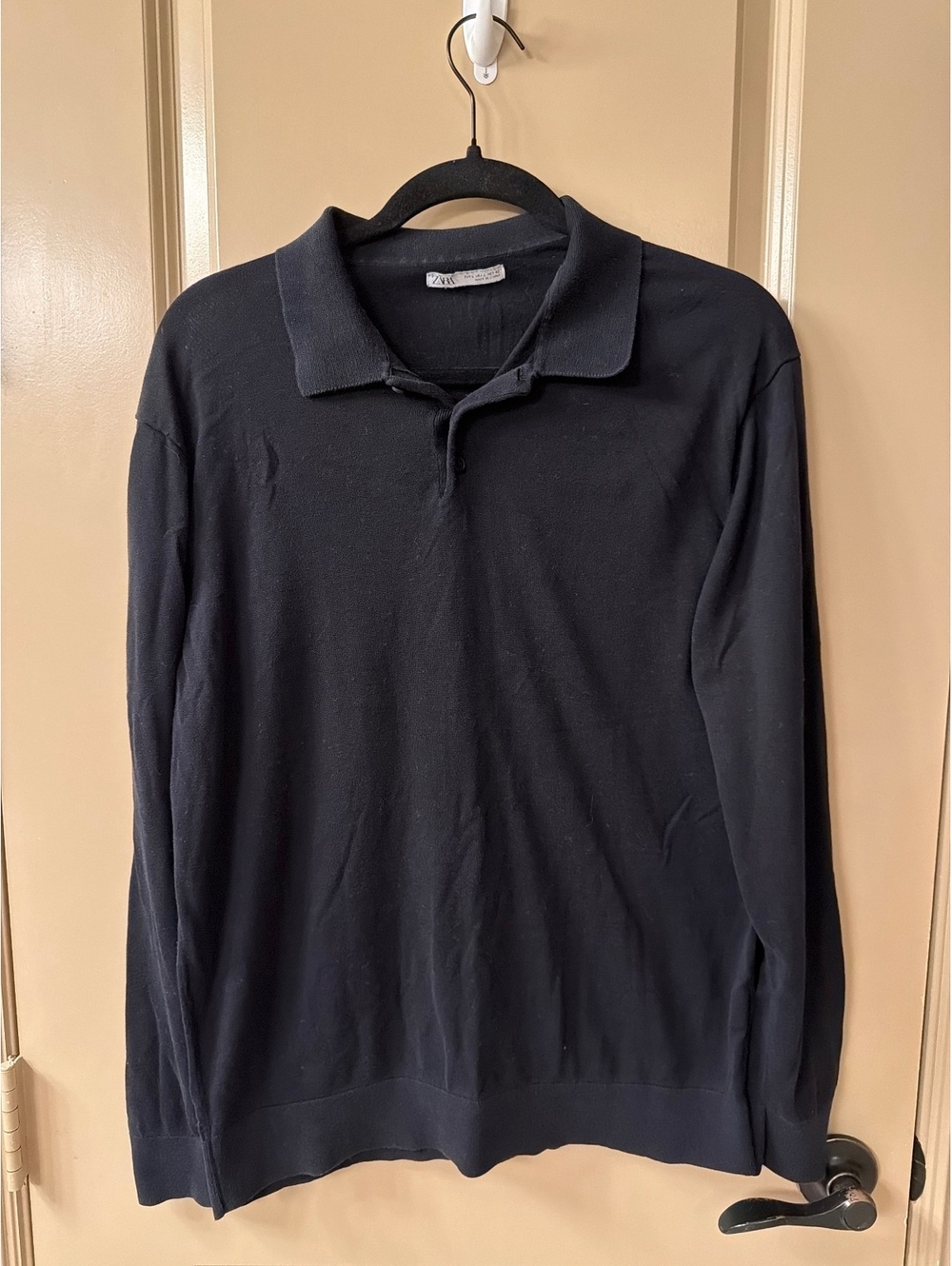 Zara Men's Black Long Sleeve Polo Shirt Size Large